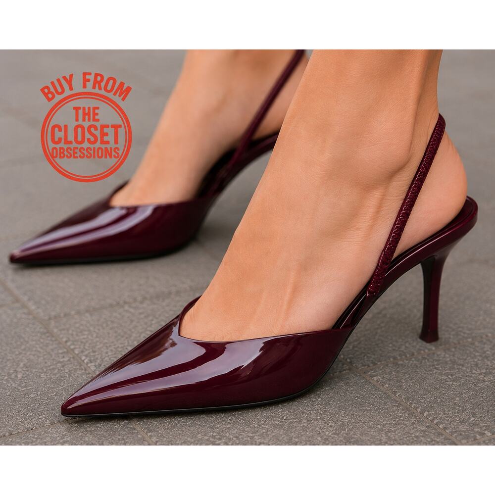 Zara Burgundy Patent Slingback Heels Pointed Toe NWT